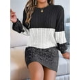 thumbnail image 5 of Women'S Autumn Winter Elegant Patchwork Lantern Sleeve Cable Knit Sweater Dress, 5 of 7