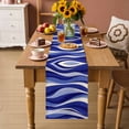 thumbnail image 2 of Blue Moire Table Runner - 36 Inch Long Classic Modern Abstract Art Elegant Cotton and Linen Blended Dress Scarves Farmhouse Table Runner for Kitchen Dining, Coffee Table, 13" x 36", 2 of 8