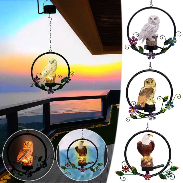 Fiudx Lámpara Solar de Búho para Exteriores, Lámpara Led Colgante, Farol de Jardín con Energía Solar, Iluminación Nocturna Brillante, Diseño Ecológico, Decoración para Caminos de Jardín, Fácil Instal