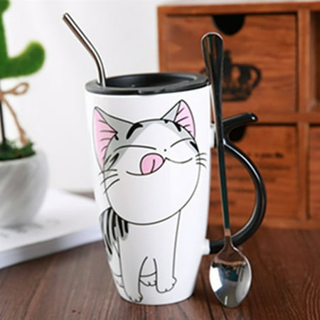 

600Ml Cute Cat Ceramic Coffee Cup with Cover Large Capacity Animal Cup Creative Drink Coffee Tea Cup Novelty Gift Milk Cup