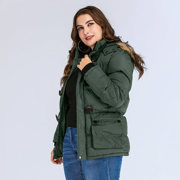 Fashion Winter Men Parka Faux Fur Collar Hooded Thick Warm Jacket Coat Outerwear Abanopi Verde militar XXL Bodega Aurrera en linea