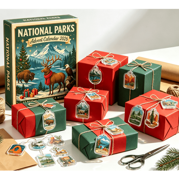 2026 National Parks Advent Calendar, 24 Days Christmas Countdown Calendar with National Park Wildlife Hanging Ornaments, Christmas Tree Decorations Gift for Kids, Outdoor Enthusiasts & Nature Lovers
