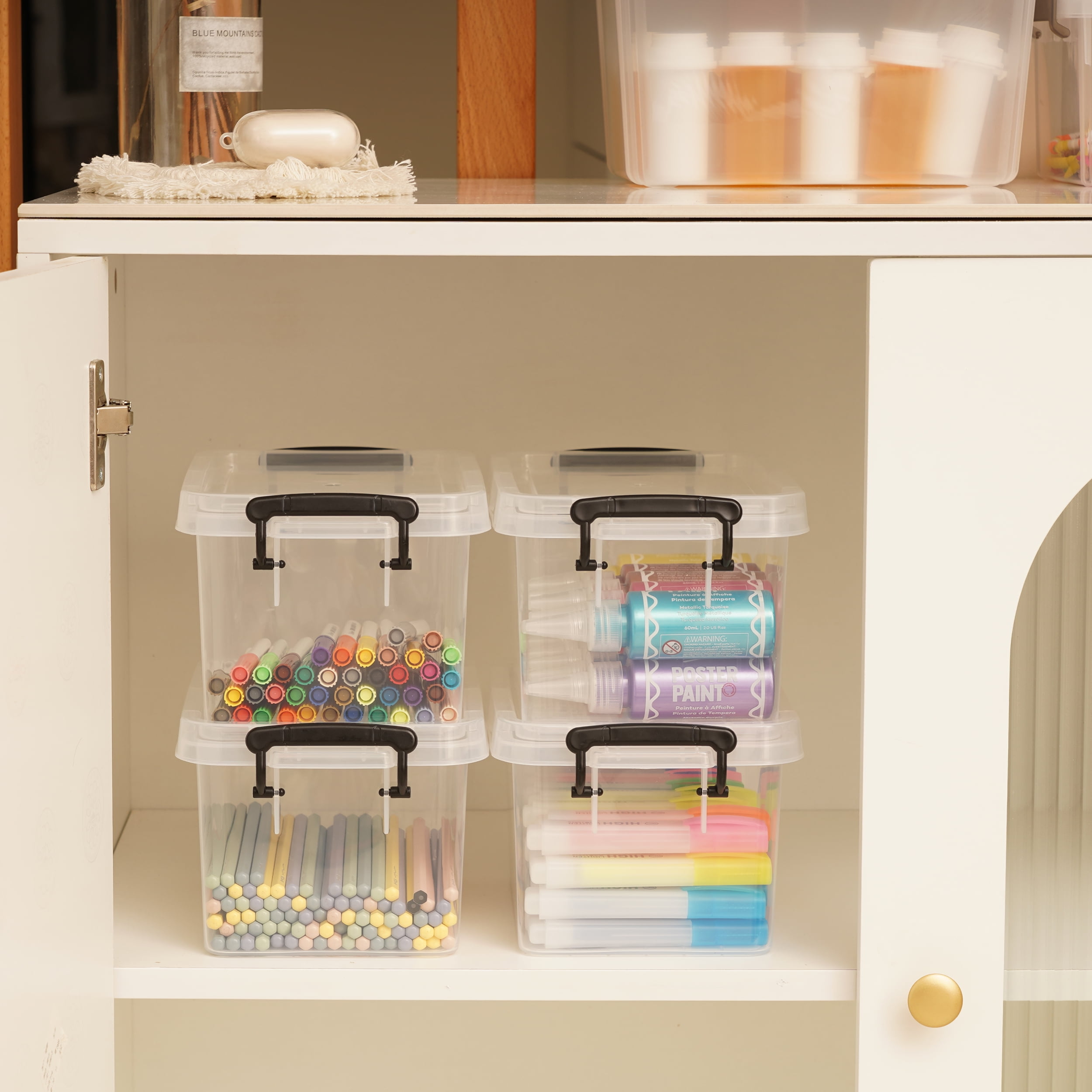 Kerhouze 4 Qt Small Storage Bin with Lid Clear Plastic Stackable 4 Pack Adult Kids
