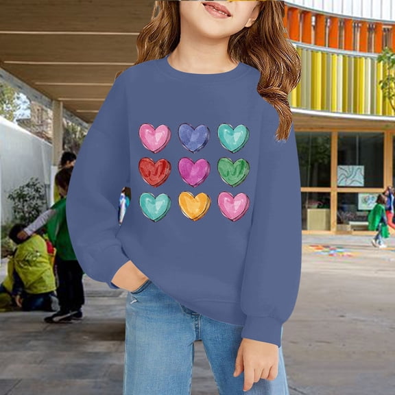 UACY Girls Cute Sweatshirts Heart Print Oversized Sweat Shirts Tween Preppy Clothes Fall Winter Long Sleeve Tops (Navy, 13-14 Years)