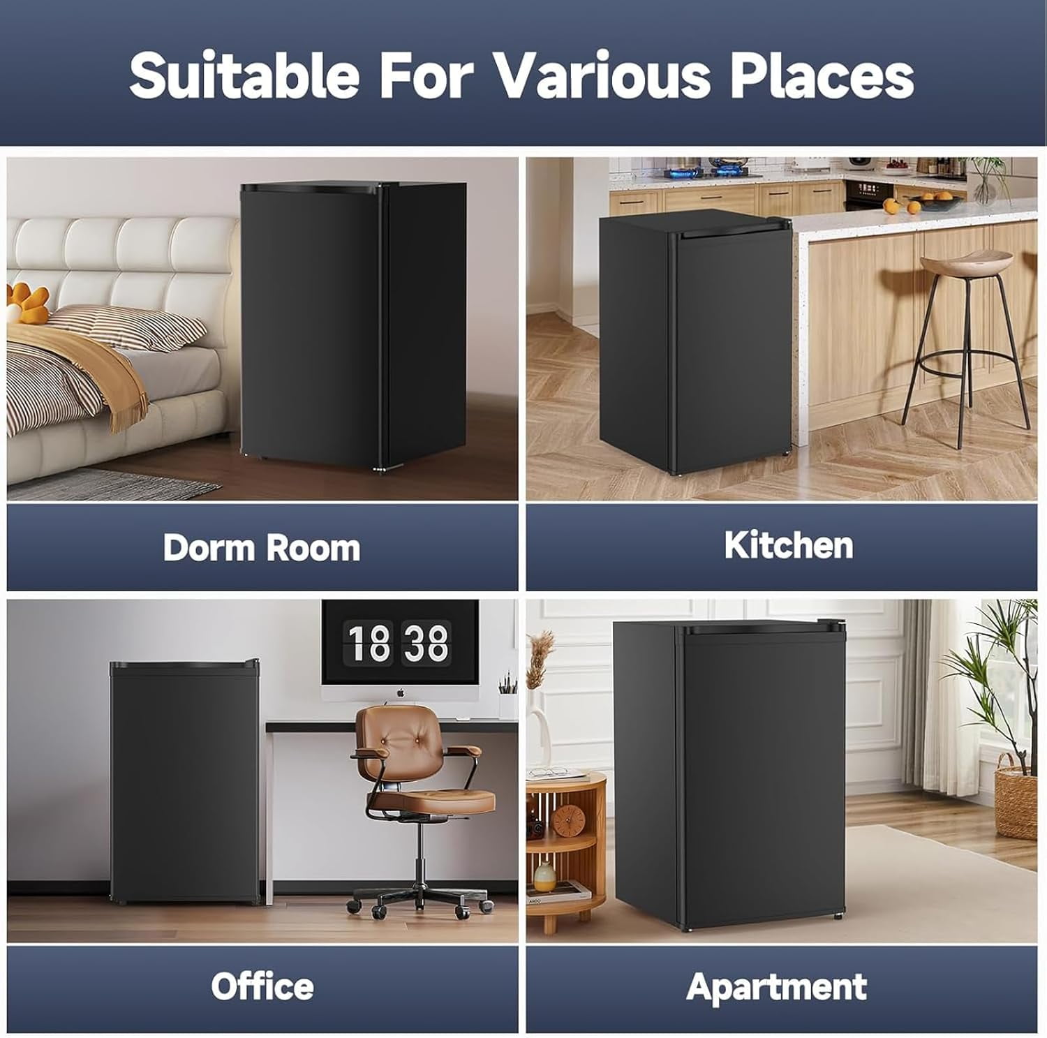 M optimized Mini Fridge with Freezer, 4.3 Cu.Ft Single Door Refrigerator whit 7 Settings Temperature Adjustable and 3 Removeble Shelves, Low Noise, Refrigerator for Home, Office, Dorm, Garage or RV