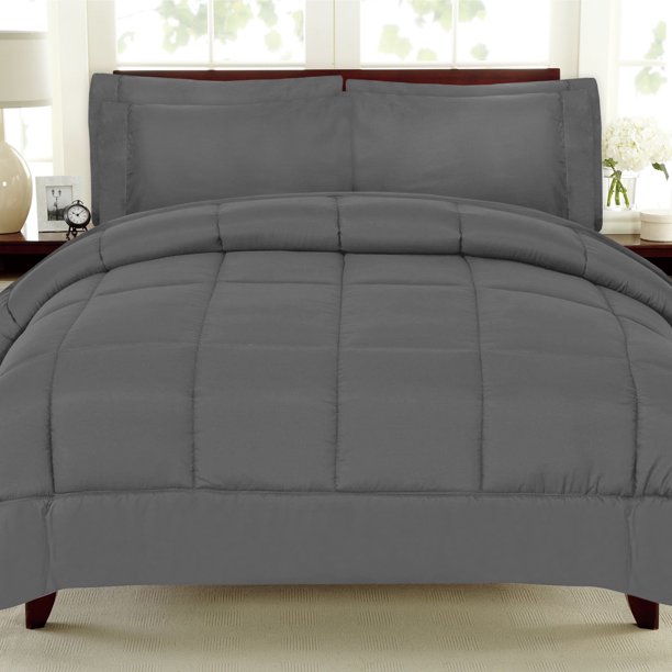 7 Piece BedInABag Down Alternative Comforter & Sheet Set Queen Gray