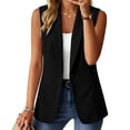 thumbnail image 2 of Olyvenn Womens Notch Lapel Single Button Sleeveless Blazer Vest, Mid Length Straight Cut Side Hand Pockets Tailored Fit Black S, 2 of 7