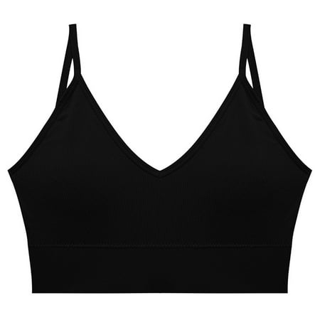 ATOYSOY Women s Ribbed Crop Tank Tops Bra Everyday Bra Spaghetti Strap Yoga Running Activewear Thin Lightly Girls Wirefree Breathable Push Up Clearance Bra Underwear Black L
