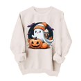 thumbnail image 3 of Gamivast Halloween Graphic Sweatshirts for Women Cute Ghost with Coffee and Pumpkin Print Long Sleeve Pullover Fall Tops Lightweight Comfortable Crewneck Casual Jumper Beige XL, 3 of 6