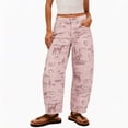thumbnail image 2 of VBVC Women's Floral Paisley Print Barrel Jeans , High Waisted Denim Pants For Women,Ladies' Baggy Washed Trousers with Pockets,Pink,S-2XL, 2 of 10
