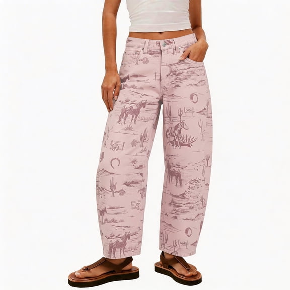Zulora Women's Bohemian Print Wide Leg Jeans High Waisted Loose Fit Flowy Denim Pants for Summer Casual Wear