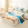 thumbnail image 2 of Castle Fairy Dreamy Coastal Whale Art Twin Sheets 3pcs,Seashell Starfish Cliff Beach Print Bedding,Cream Blue,1 Fitted Sheet,1 Flat Sheet and 1 Pillowcase, 2 of 6