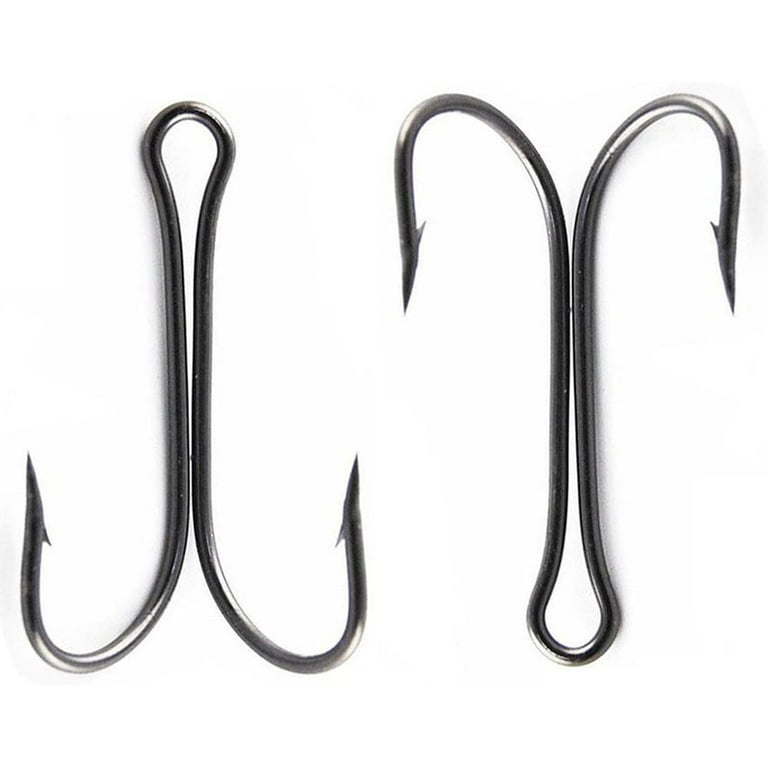 100pcs Fishing Typical Double Hook High Carbon Steel Small Fly Tying Fishing  Hooks Open Shank Double Frog Hook (4/0) 