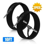 Guitar Cable [2Pcs], EEEkit 10ft Guitar Instrument Cable for Guitar/ Bass/ Electric Guitar/ Electric Mandolin, 1/4" Right Angle to Straight, 6.35mm Plug Guitar Cord, Black