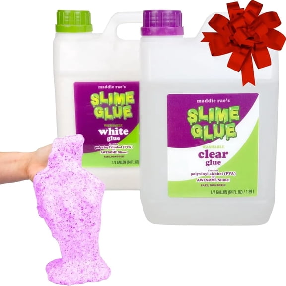 Maddie Rae's Slime Making Glue - 1/2 Gallon Clear and 1/2 Gallon White 2pk Value Pack- Non Toxic, School Grade Formula, Perfect Slime Making Kit Supplies, Crafts