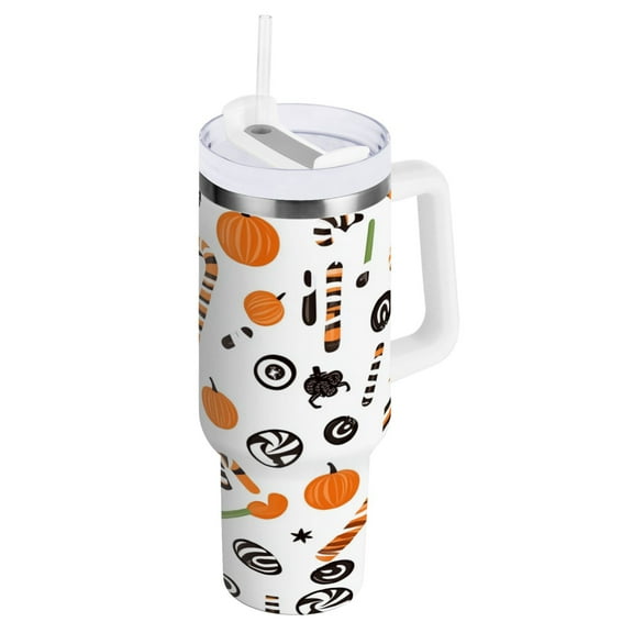 Stainless Steel Tumbler with Straw and Handle, Double Wall Insulated Tumblers, Halloween Cute Candy