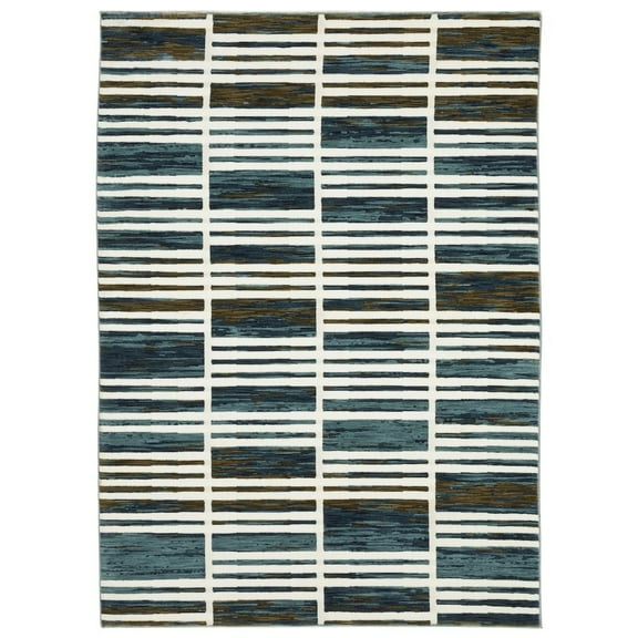 Oriental Weavers Reed Area Rug - RE05A - 9'10" x 12'10" - in Ivory/ Blue - Modern Style, Stain Resistant, Family and Pet Friendly , Family, Dining, Living Room Rug