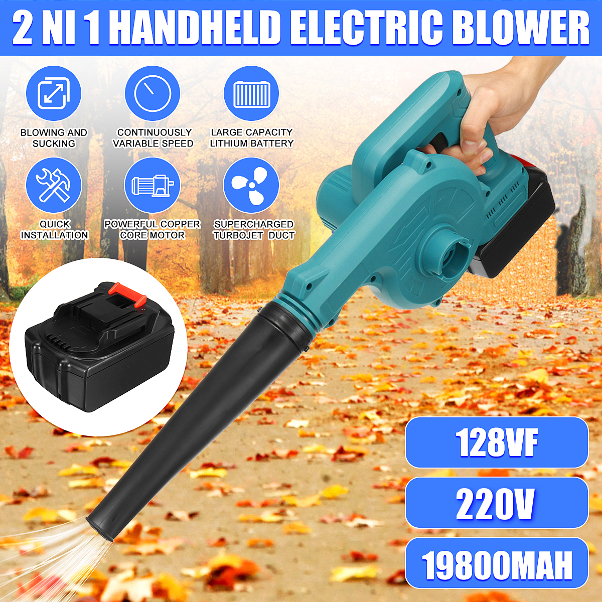 Power Tools 900W 2 in 1 Cordless Electric Air Blower Vacuum Cleannig