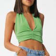 thumbnail image 5 of Women's Crop Tank Tops Deep V Neck Sleeveless Open Back Vest Shirts Pleated Beach Party Blouses Tee, 5 of 9