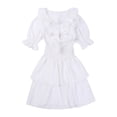 thumbnail image 1 of ZAXARRA Femmes Chaîne V Robe de Cou Manches Courtes Taille Haute Volant Mini Robe, 1 of 6