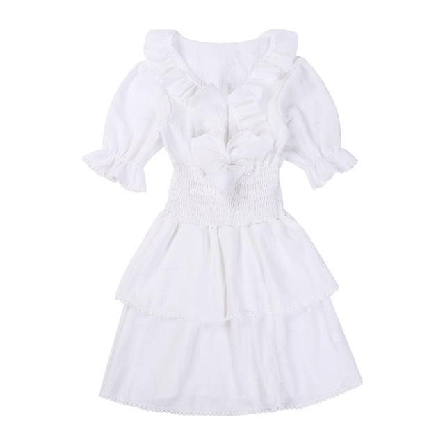 ZAXARRA Femmes Chaîne V Robe de Cou Manches Courtes Taille Haute Volant Mini Robe