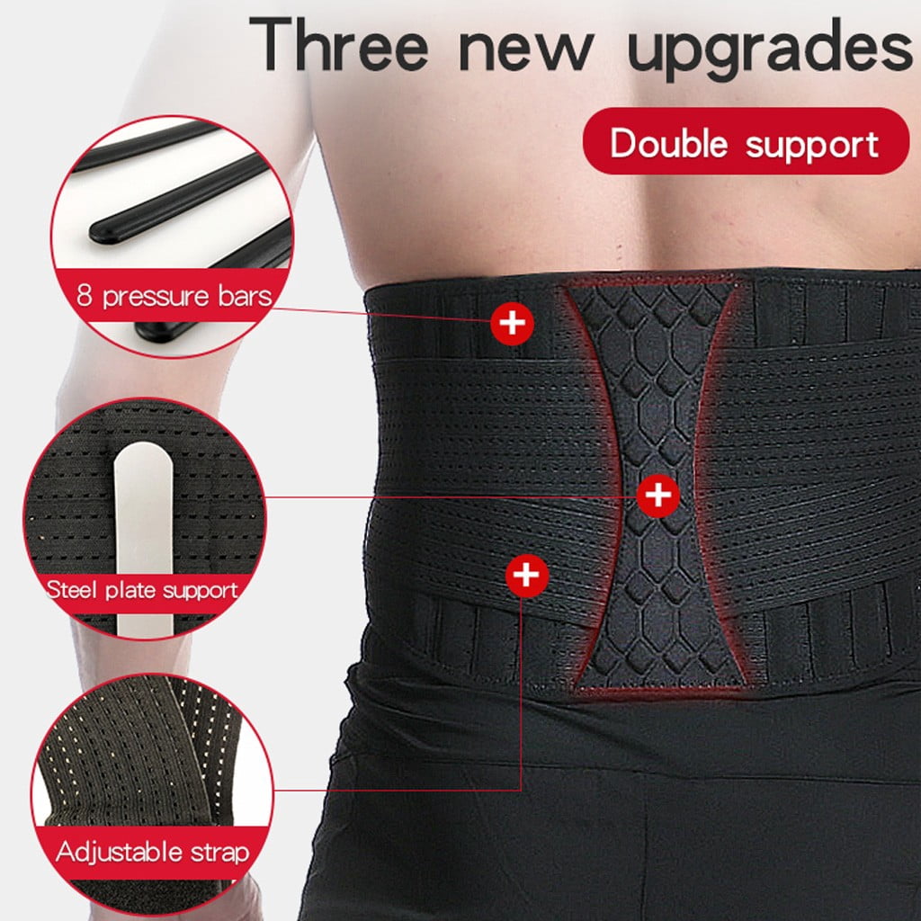 TOUMENY Waist Support Belt with Spine Support, XL Breathable Back Support Belt for Posture Correction, 8 Pressure Strip Steel Spine Back Brace for Lower Back Pain Relief, Mesh Waist Cincher for Men