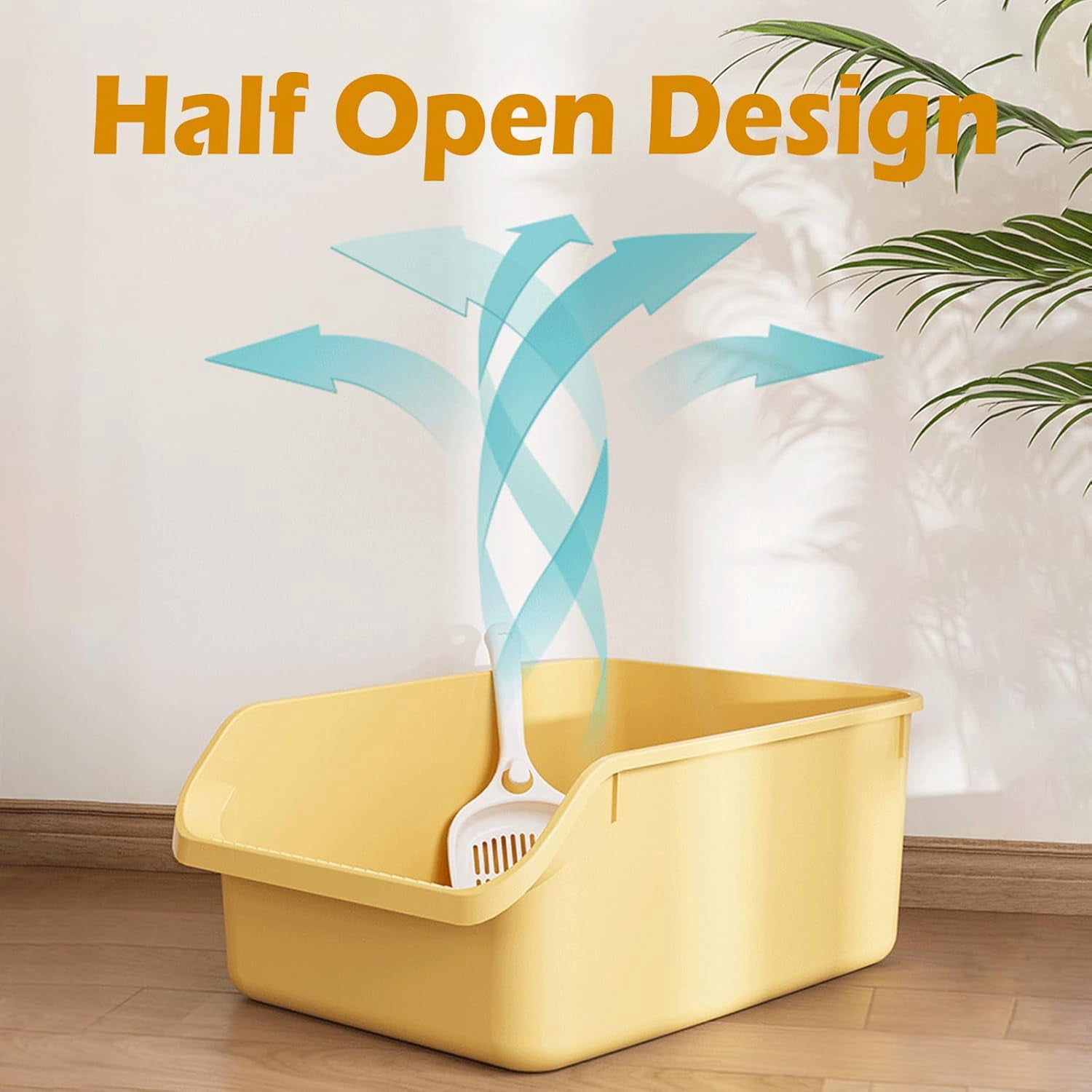 Large Cat Litter Box with High Sides,Cat Boxes for Indoor Cats,Cat Litter Pan for Kitty,Litter Box with Low Entry,Easy to Clean,Anti-Splashing(Cream White)