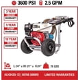 thumbnail image 3 of Hidrolavadora a gasolina Simpson Cleaning de 3600 PSI, 2.5 GPM para uso comercial, motor Honda GX200, manguera MorFlex de 35 pies, serie de aluminio, para 49 estados (ALH3425), 3 of 5