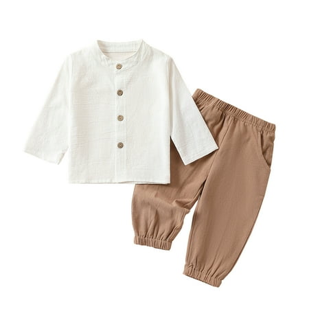 

And Toddlers Casual Comfort White Top and Brown Pants Solid Color Neutral Suit for Boys and Girls Baby Clothes 3-6 Months Boy Pants Baby Boy Baby Boy Christmas Outfit 3-6 Months Home for Boys 4 Piece