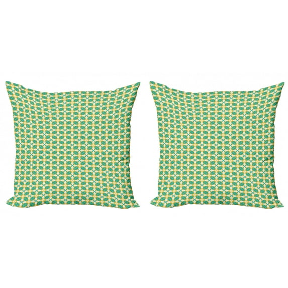 Abstract Throw Pillow Cushion Cover Pack of 2, Retro Inspire Pattern with Geometric Repetition, Zippered Double-Side Digital Print, 4 Sizes, Seafoam Champagne, by Ambesonne