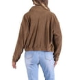 thumbnail image 3 of Chaqueta corta de forro polar INSPIRE CHIC para mujeres con cuello alto de felpa, manga larga, abrigo casual recortado marrón M, 3 of 6
