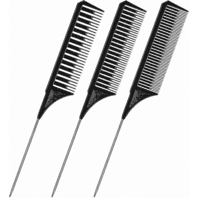 Hair Highlighter Combs in Assorted Sizes with Metallic Zirconium Finish