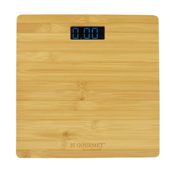 JS Gourmet Wooden Bamboo Bathroom Body Weight Scale with Digital LCD Display, Maximum Capacity of 396 lbs