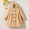 thumbnail image 2 of Children's Cute Coats Girls Solid Color Winter Casual Long Sleeved Woolen Tops Button Turndown Collar Comfortable Peacoat Outwear Khaki 4 Years, 2 of 9