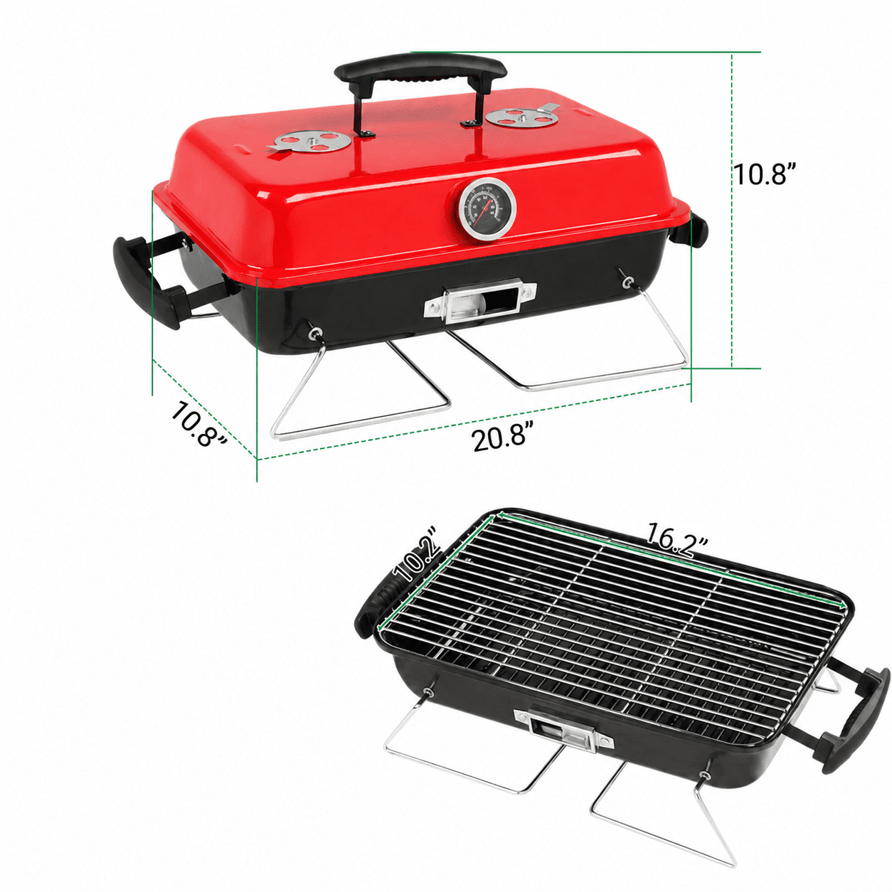 Alvantor Portable Charcoal Grill, Tabletop BBQ Smoker with Thermometer and Air Dampers, Red and Black