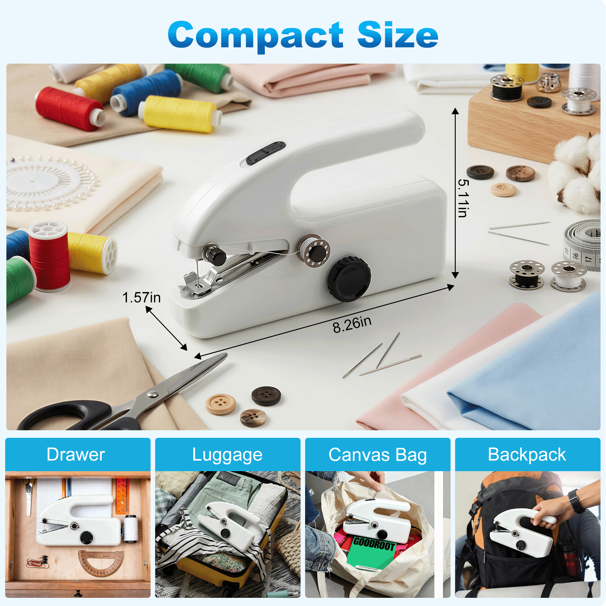 BCOOSS Small Handheld Sewing Machine, Portable Mini Sewing Machine for Hemming with 2 Speed Modes