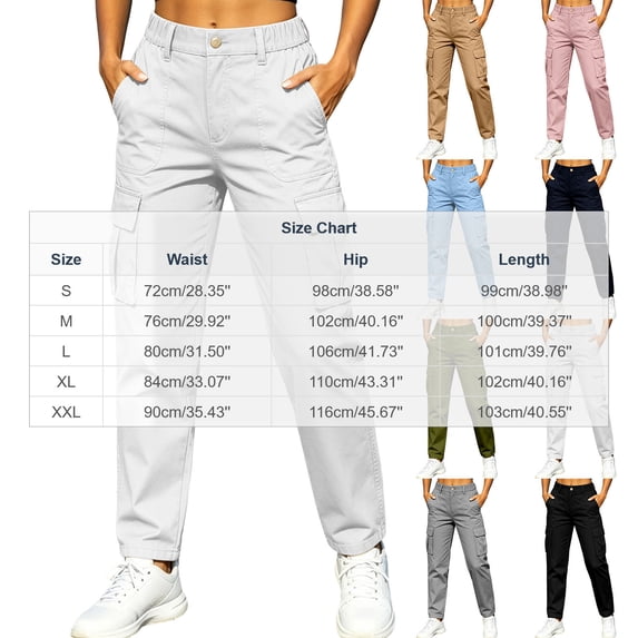 Women's Straight Leg Cargo Pants, Button Zip Waist, Multi Cargo Pockets, Relaxed Fit