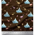 thumbnail image 1 of Soimoi Brown Georgette Viscose Fabric Feather & Flamingo Bird Print Fabric by the Yard 44 Inch Wide, 1 of 3