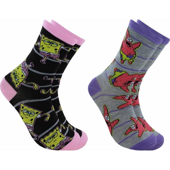 Hypnotic Socks HYP-IN2952-C SpongeBob SquarePants Womens Novelty Crew Socks, 2 Pairs