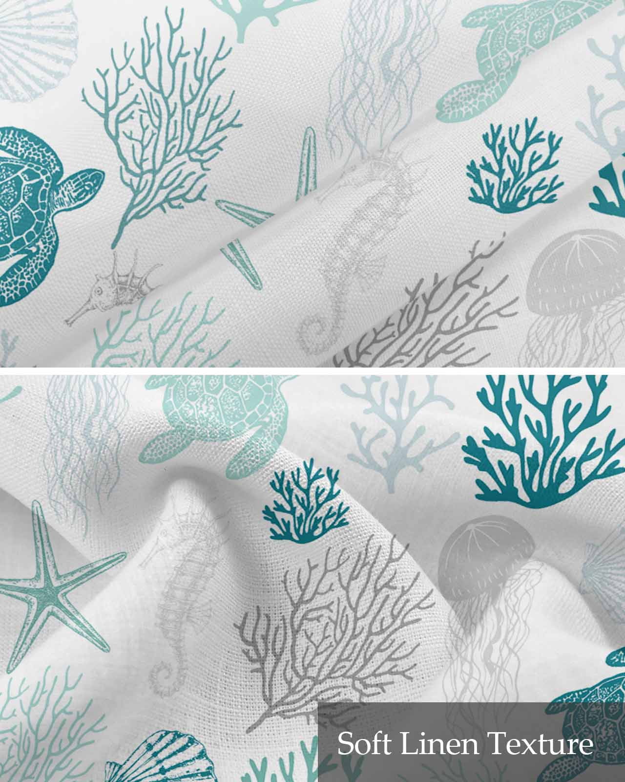 Coastal Turquoise Turtle Linen Curtain Valance for Bedroom/Bathroom/Kitchen/Office/Living/Dining Room Windows,Watercolor Gradient Coral Shell White Pocket Topper Drapes Decorative Cafe Drapery 54x18