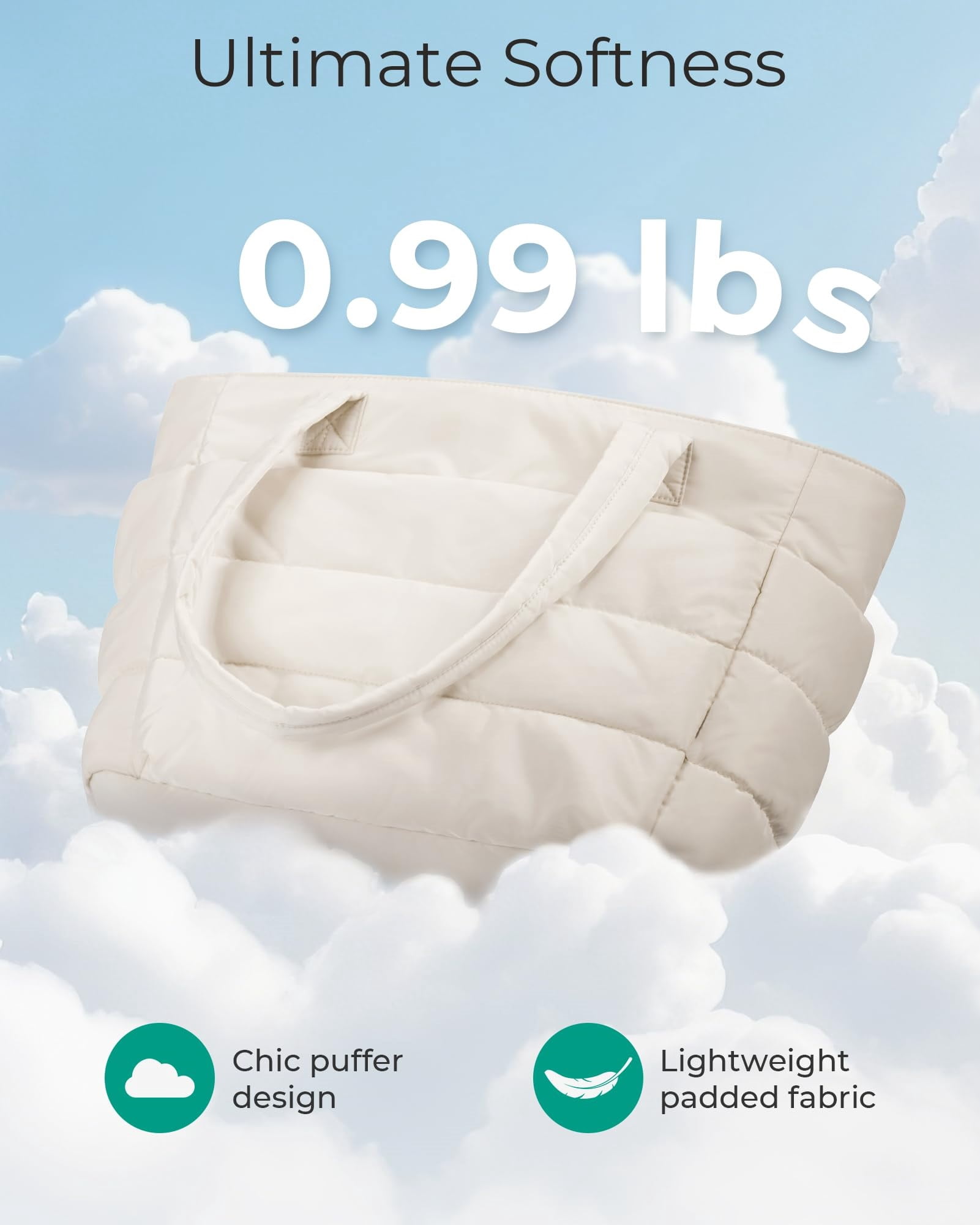 Puffer Tote Bag for Women, Nurses - Multi-Pocket Lightweight Bag for Work - Quilted Handbag for Travel and Gym
