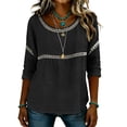 thumbnail image 4 of Summer Linen Tops,3/4 Sleeve Length Tops for Women Lace Patch Casual Dressy Blouses Vintage Trendy Shirts Round Neck Loose Fit Tunic, 4 of 9