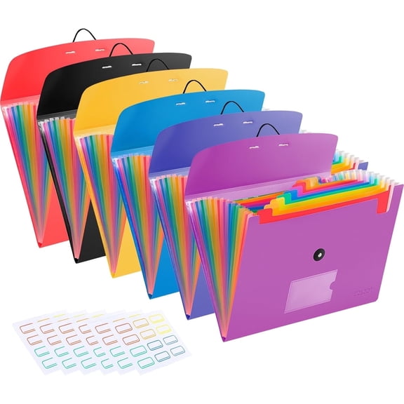 Accordion File Folder, 13-Pockets Expandable File Folder for A4 Letter Size Paper, 6 Pack