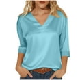 thumbnail image 6 of Womens V-Neck Stain Tops 3/4 Length Sleeve Solid T-Shits Blouses Comfy Breathable Work Office Daily Outfits 2026 Trendy Spring Summer Clothes, 6 of 6