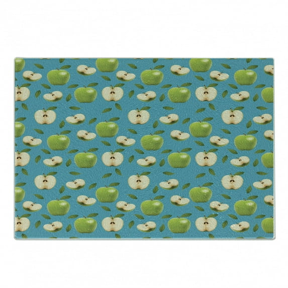 Fruits Cutting Board, Fresh Granny Smith Apples Raw Fruit Ornamental Harvest Winter Season Produces, Decorative Tempered Glass Cutting and Serving Board, Small Size, Apple Green Teal, by Ambesonne