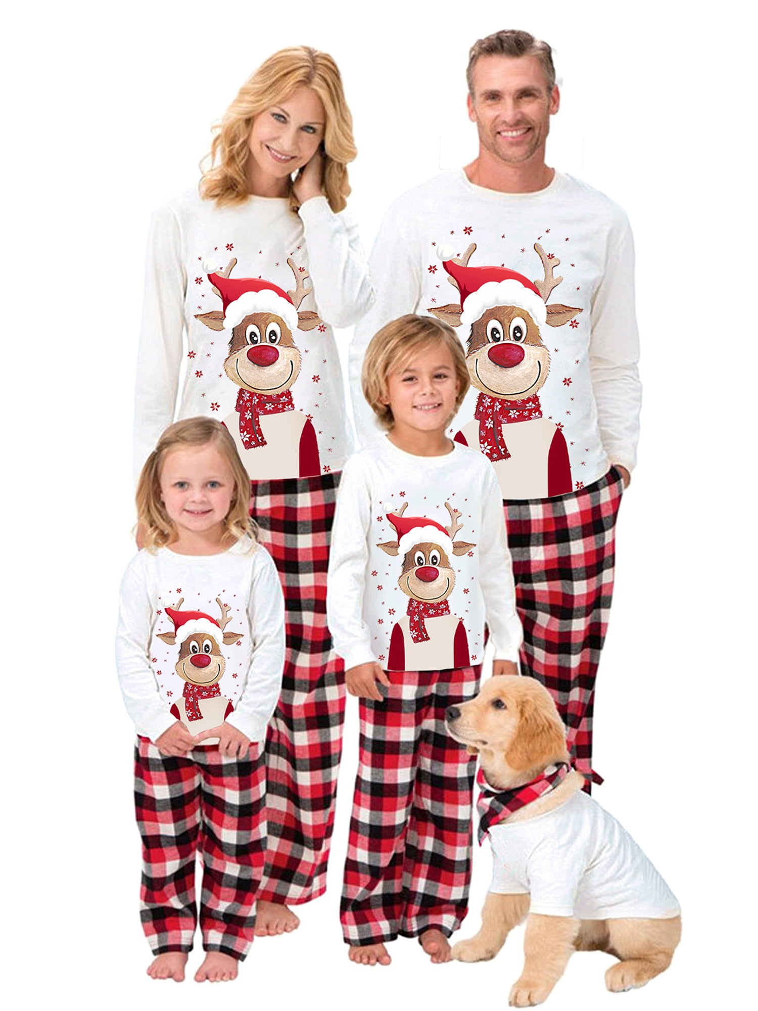 Family Matching Christmas Pajamas, Dog Apparel/Cartoon Elk Print Long