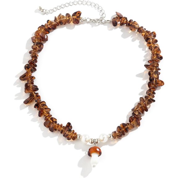Mushroom Necklace for Women Amethyst Choker Necklace Purple/Brown Necklaces Trendy Jewelry