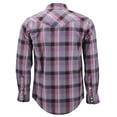 thumbnail image 2 of Men’s Western Pearl Snap Button Down Casual Long Sleeve Plaid Cowboy Shirt (#23 Grey/Red/Black, 2XL), 2 of 3