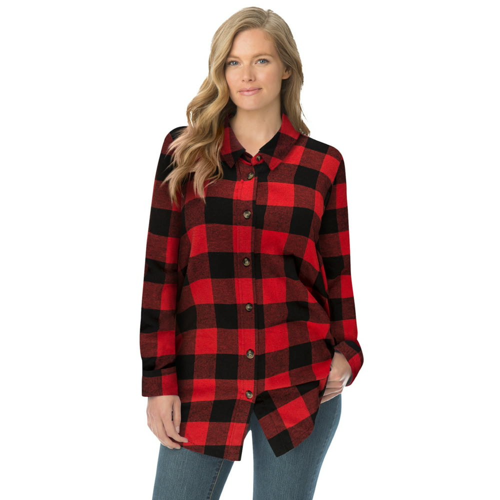 Woman Within Woman Within Women S Plus Size Classic Flannel Shirt L Vivid Red Buffalo Plaid