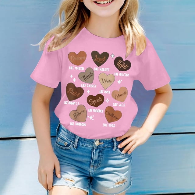 Vêtements pour Filles T-Shirt à Col Rond Imprimé à Manches Courtes pour Filles Vêtements d'Été pour Adolescentes Vêtements pour Enfants Filles 10-11 Ans Mode Filles